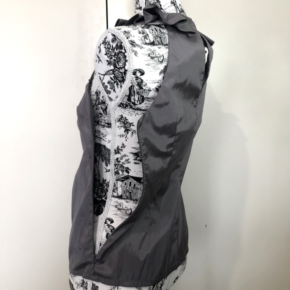 CUE Metallic Frill Tank Top Steel Grey Sleeveless Scoop Neck Ruffle Pleat Size 6 - Picture 9 of 15